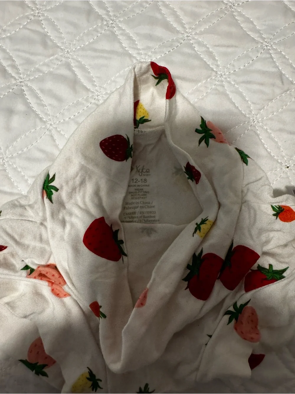 Kyte BABY White Diaper Cover with Red Pink and Yellow Strawberry Print